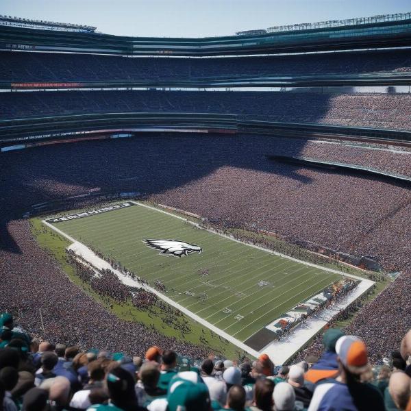 Fans of both Eagles and Giants showing their team spirit in the stadium.