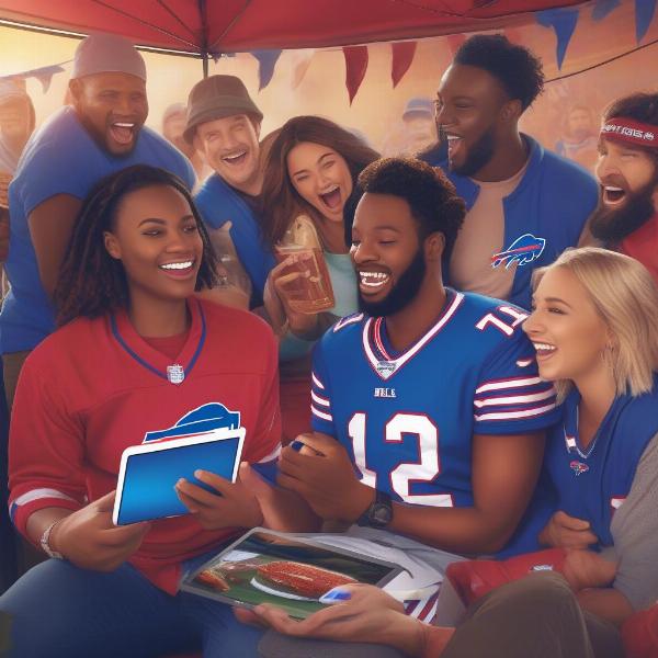 Enjoying Buffalo Bills Game on Tablet