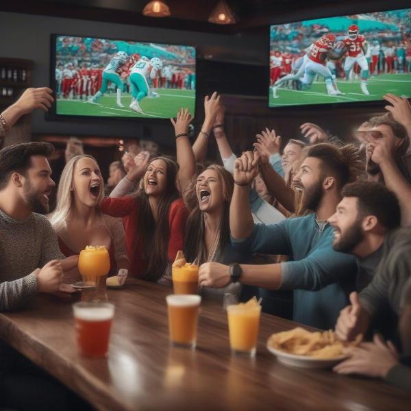 Enjoying Chiefs Dolphins Game at Sports Bar With Friends