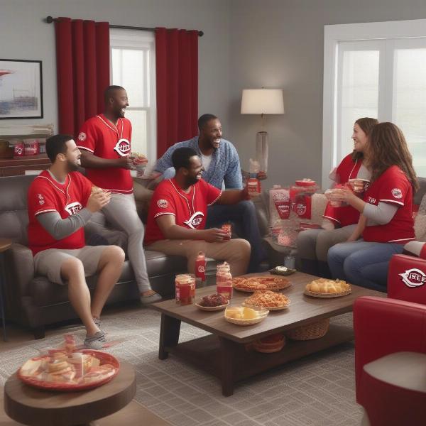 Enjoying a Reds Game on a Big Screen TV