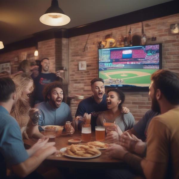 Enjoying Twins Game at Sports Bar with Friends