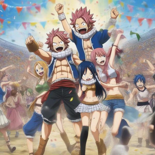 Fairy Tail celebrates their victory at the Grand Magic Games.