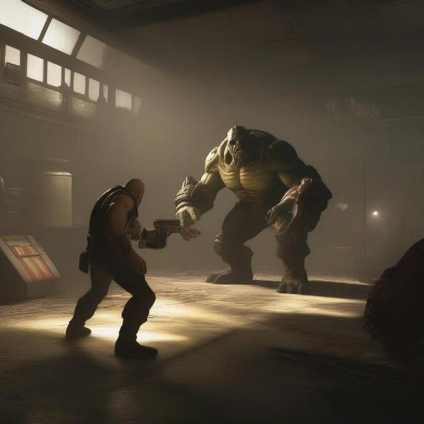 Facing a Super Mutant in Fallout