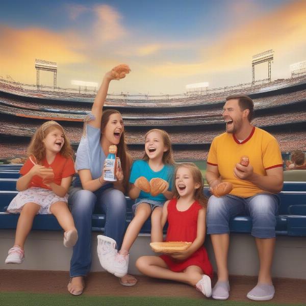 Family watching a baseball game at the stadium