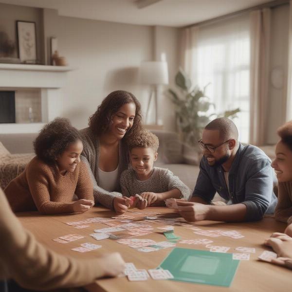 Family playing card games at home