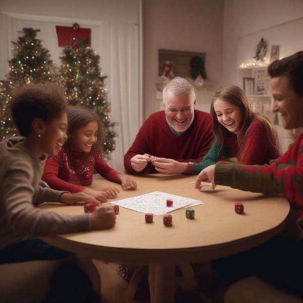 Family Playing Christmas Dice Game