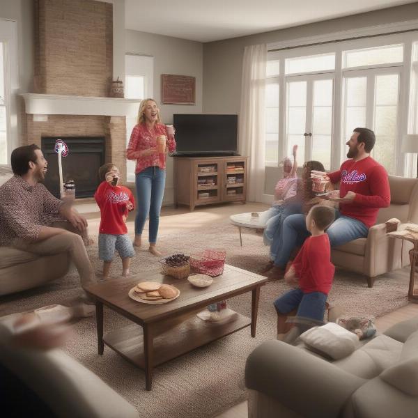 Family Watching Phillies Game on TV