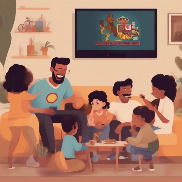 Family Watching Sports in Spanish on TV