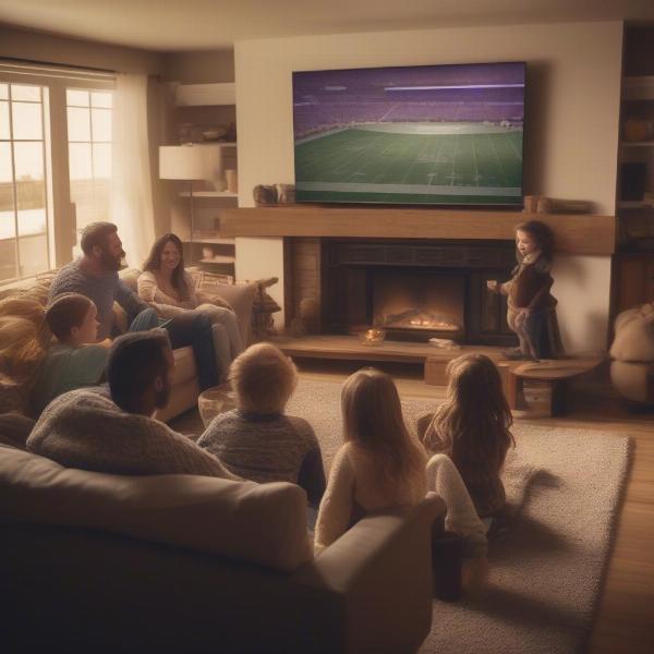 Family Watching Vikings Game on TV