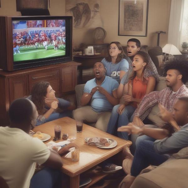 Fans Watching the Texas Washington Game on Television at Home