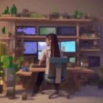 A female Twitch streamer building in Minecraft