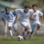 Football player skillfully dribbling past defenders in a display of artistry, epitomizing why football is called the beautiful game.