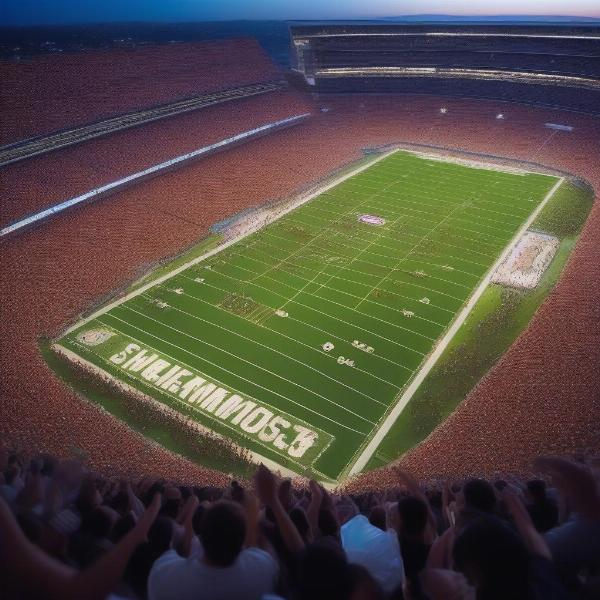 Large crowd cheering at a football stadium