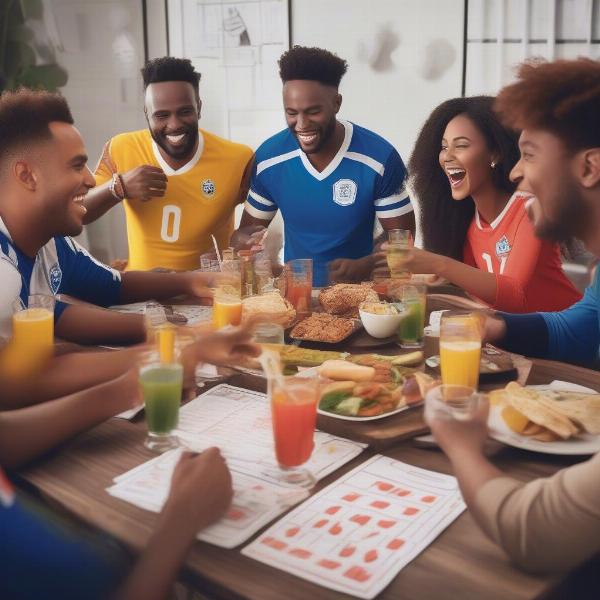 Friends Enjoying a Football Themed Party with Fun Bets