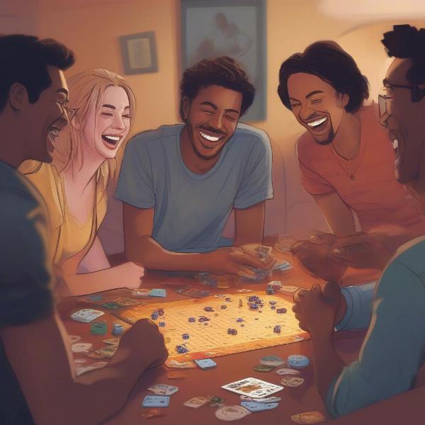 Four Friends Playing Board Games
