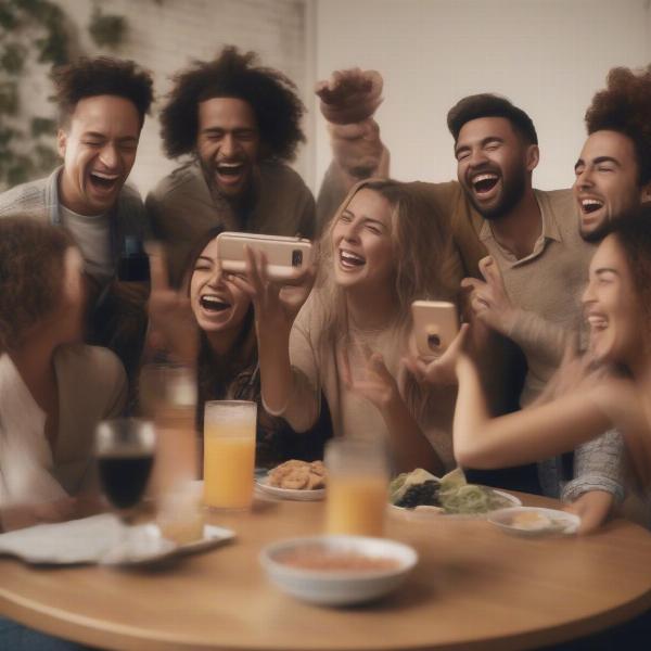 Friends Playing Heads Up! Drinking Game