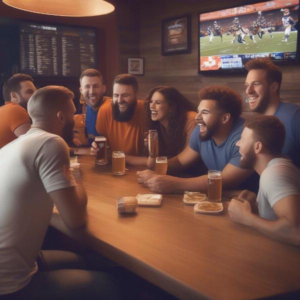 Friends Watching Broncos Game at a Sports Bar