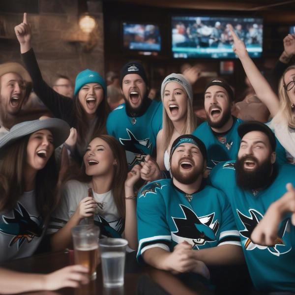 Friends Watching Sharks Game at a Bar