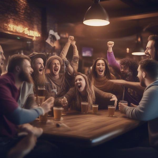 Friends Watching Vikings Game at Sports Bar