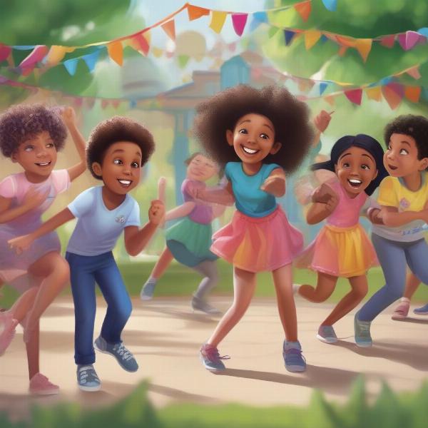 Scavenger Hunt Dance: Kids following clues and dancing