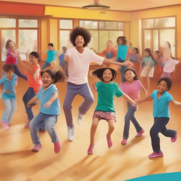 Cha-Cha Slide: Kids joyfully participating in a line dance