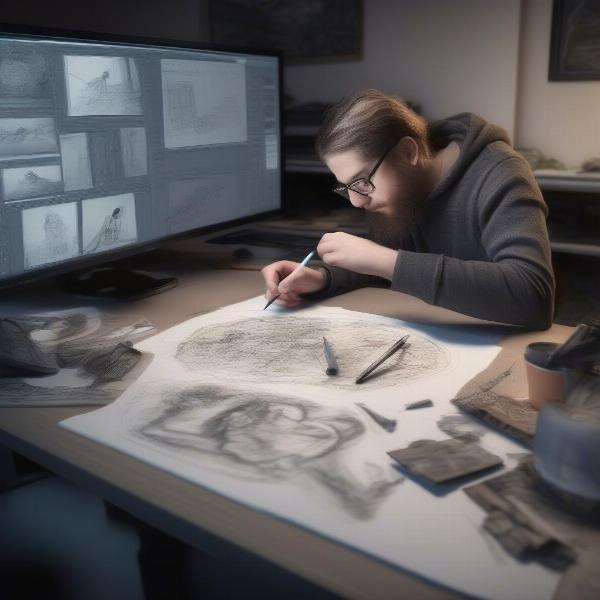 Game Artist Creating 3D Model