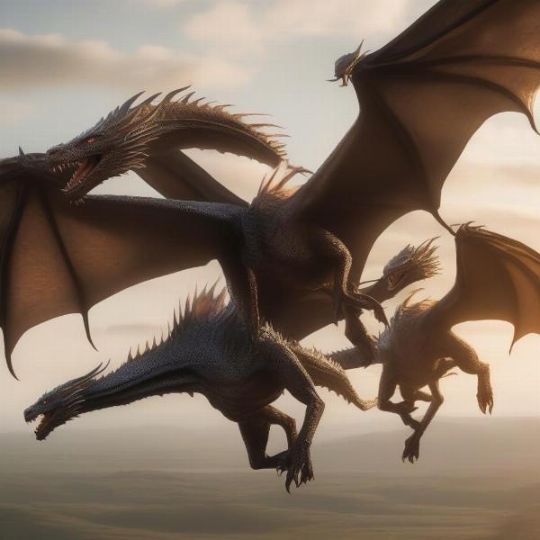 Game of Thrones Dragons Exhibiting Wyvern Characteristics in Flight