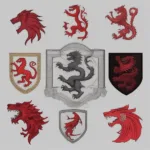 Stark, Lannister, and Targaryen House Symbols in Game of Thrones