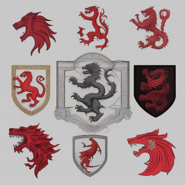 Stark, Lannister, and Targaryen House Symbols in Game of Thrones