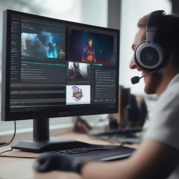 Game Streamer Engaging with Audience While Playing a Video Game