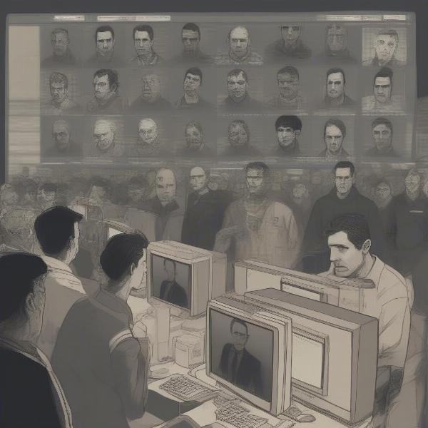 Gamemakers observing the tributes in the Hunger Games arena