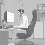 Gamer Slouching at Desk: Illustrating Poor Posture During Gaming