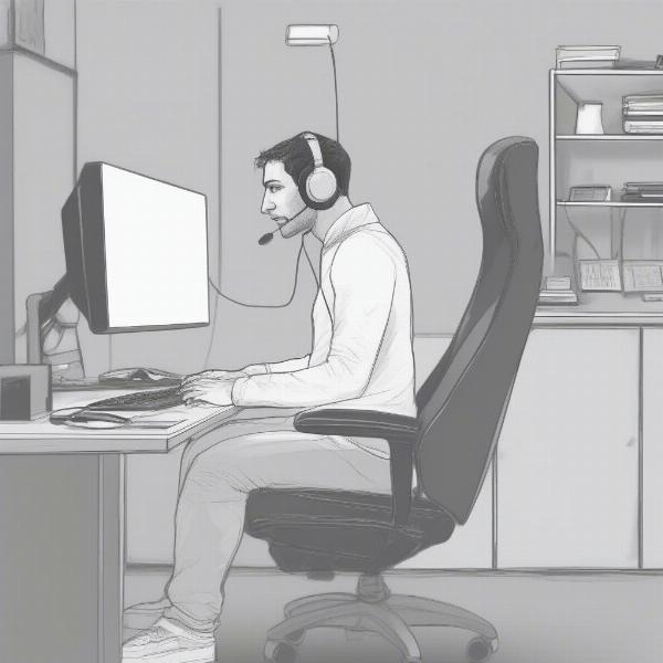 Gamer Slouching at Desk: Illustrating Poor Posture During Gaming