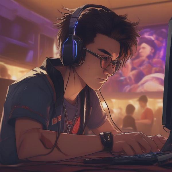 Gamer Sweating During Intense Gameplay