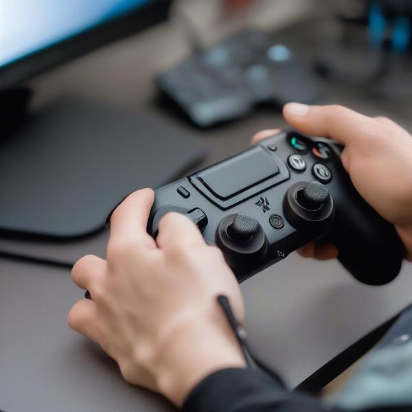 Gamer using controller grips to prevent sweating