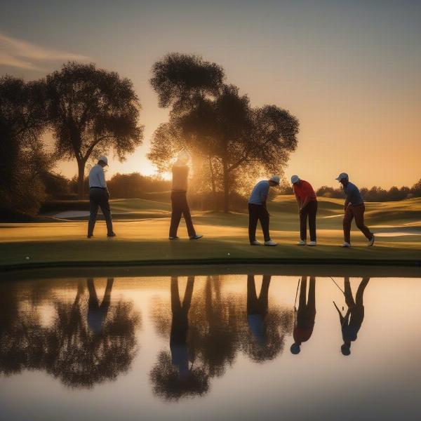 Golfers Finishing a Round at Sunset