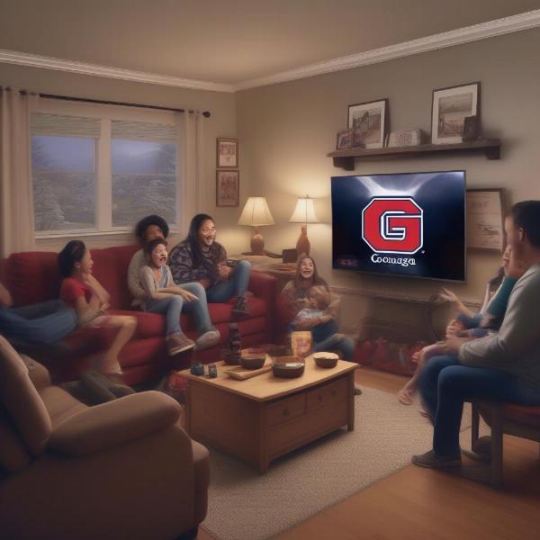 Gonzaga Basketball Game Broadcast on Television with Family Watching