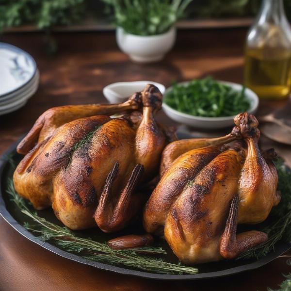 Grilled Halved Cornish Game Hens on a Platter