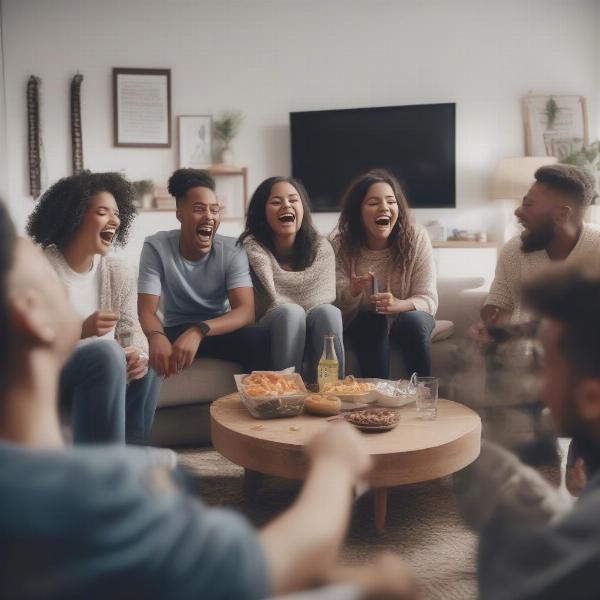 Group of Friends Watching Huskies Game at Home