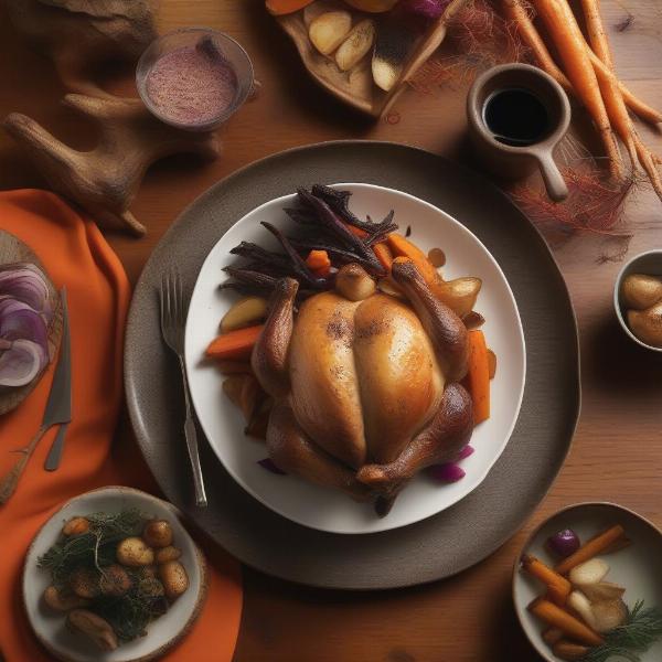 Halved Cornish Game Hen Served with Roasted Vegetables