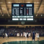 High School Basketball Game Clock Displaying Time Remaining in Quarter