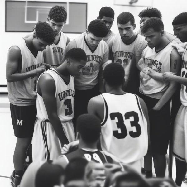 High School Basketball Team Huddling During Overtime