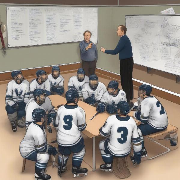 Hockey Coach Talking to Team During Break