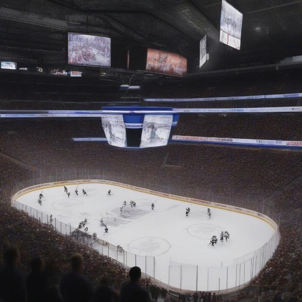 Arena activities during a hockey game intermission