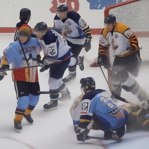 Hockey game stoppage due to icing and offside call