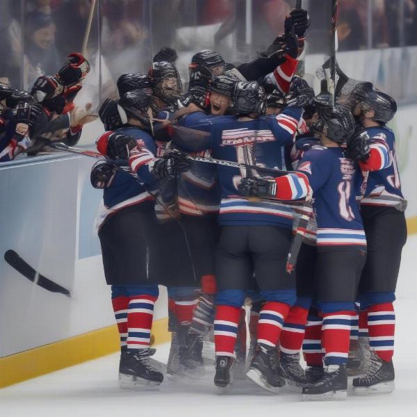 Hockey Players Celebrating After a Shootout Win