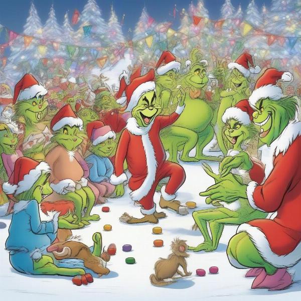 Celebrating the win in How the Grinch Stole Christmas board game