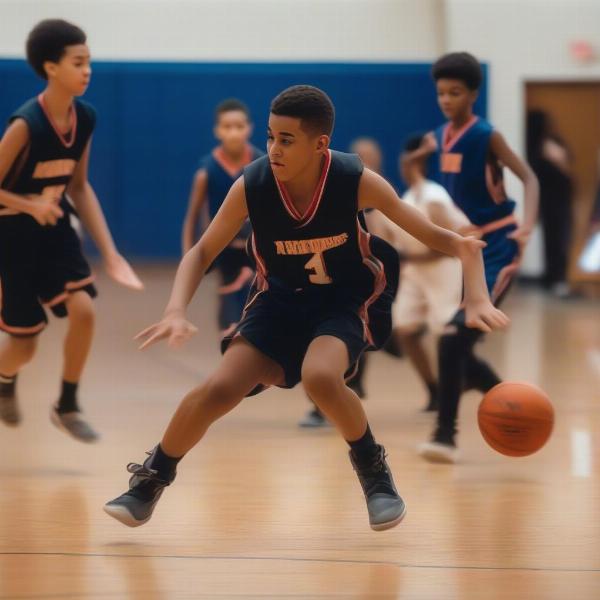 Junior High Basketball Players Competing in a Game