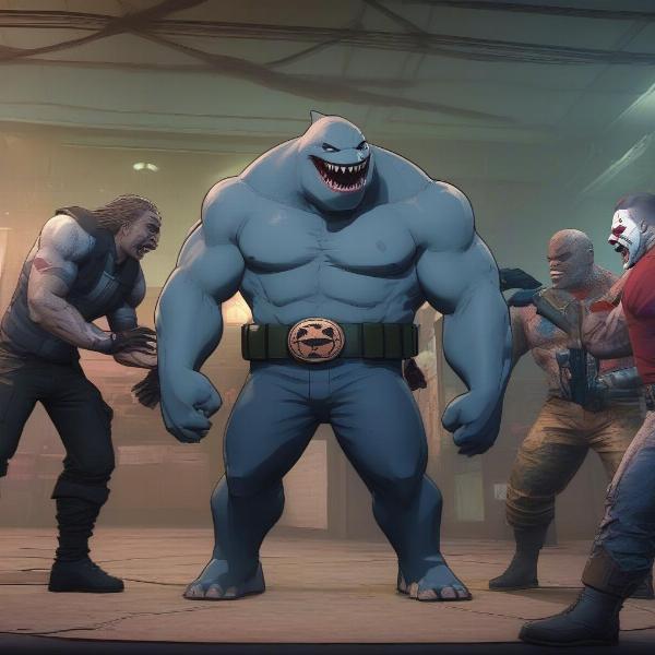 King Shark Interacting with Other Suicide Squad Members