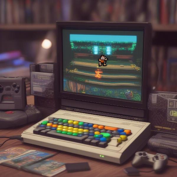 Laptop running a retro game through an emulator